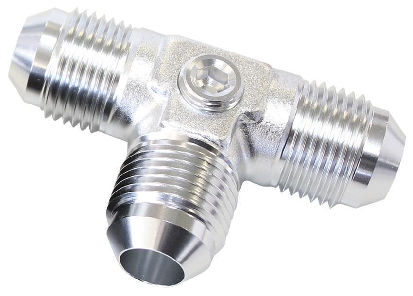 Aeroflow AF824-06PS Male Flare Tee -6AN with 1/8" Port Silver All Sides Male An