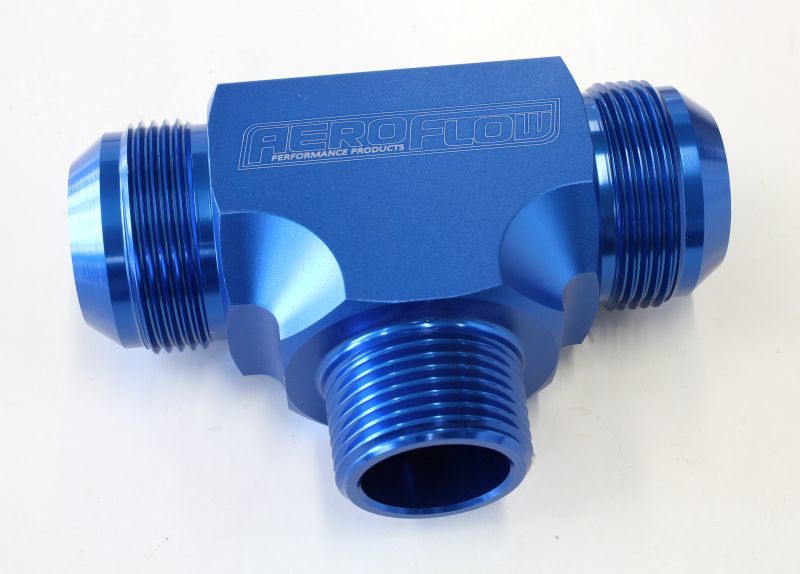 Aeroflow AF825-16-20 Tee -20AN with 1"NPT On Side Blue AN Tee with NPT On Side
