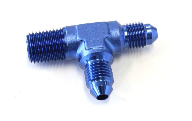 Aeroflow AF826-04-04 Tee -4AN with 1/4" NPT On Run Blue AN Tee with NPT On Run