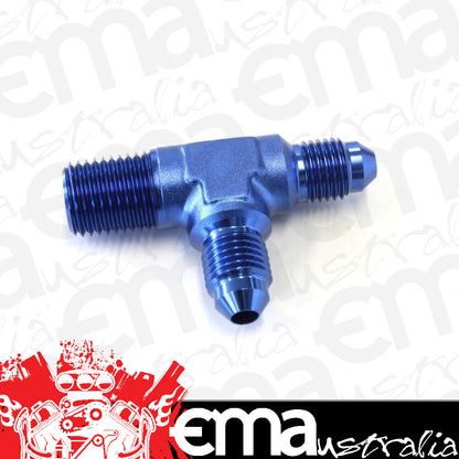 Aeroflow AF826-04-04 Tee -4AN with 1/4" NPT On Run Blue AN Tee with NPT On Run