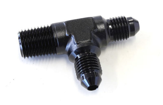 Aeroflow AF826-04-04BLK Tee -4AN with 1/4" NPT On Run Black AN Tee with NPT On Run