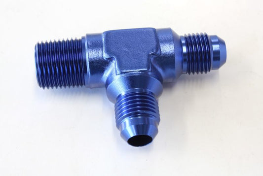 Aeroflow AF826-06-06 Tee -6AN with 3/8" NPT On Run Blue AN Tee with NPT On Run
