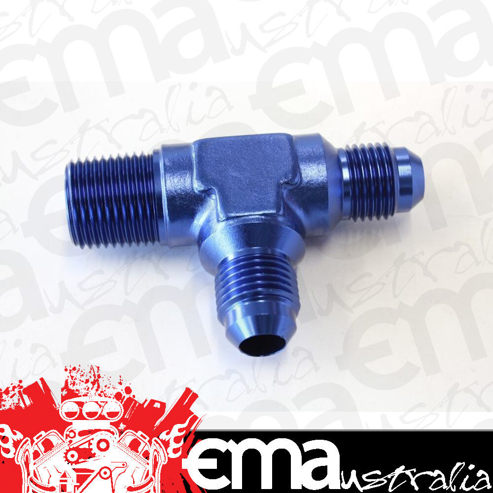 Aeroflow AF826-06-06 Tee -6AN with 3/8" NPT On Run Blue AN Tee with NPT On Run