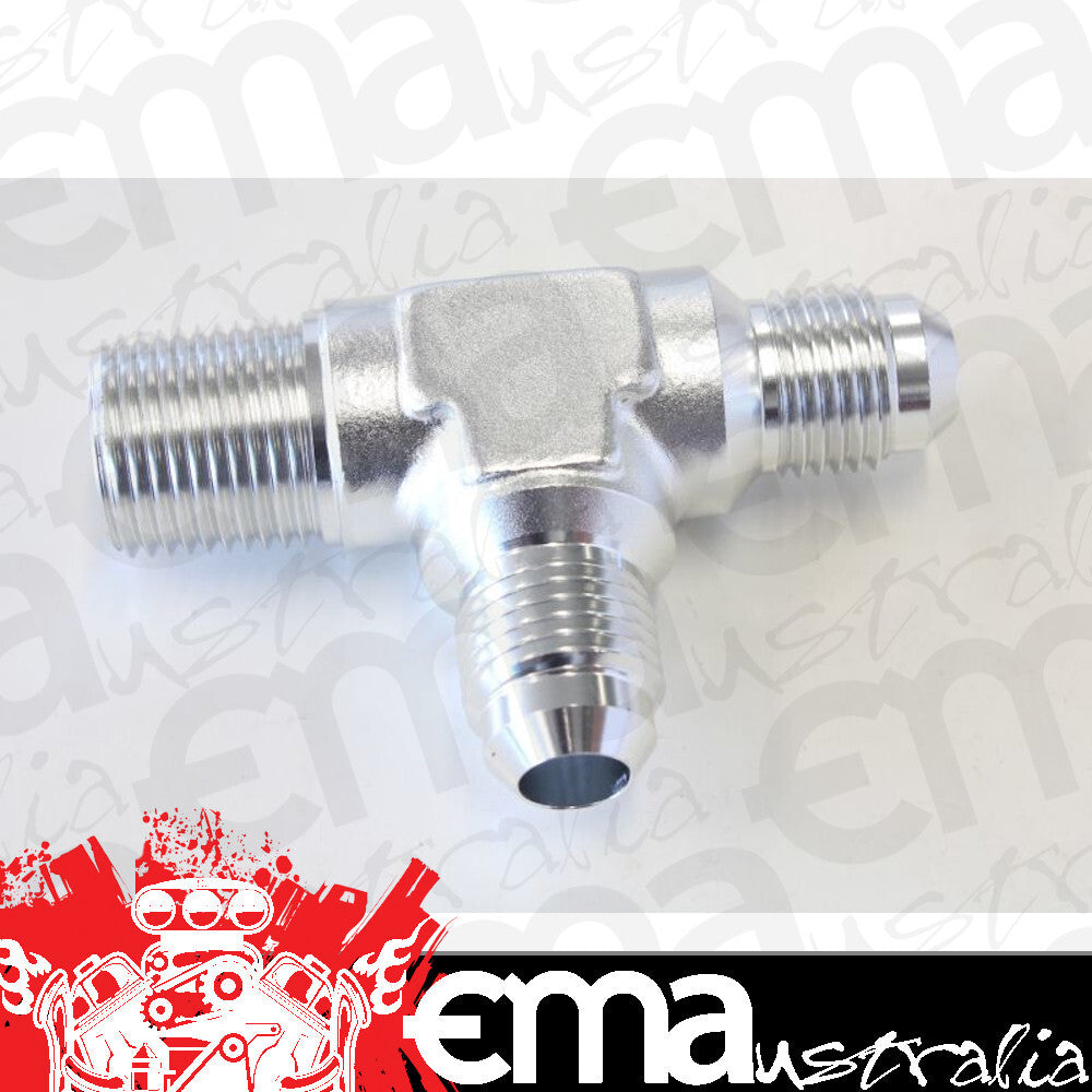 Aeroflow AF826-06-06S Tee -6AN with 3/8" NPT On Run Siilver AN Tee with NPT On Run