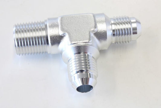 Aeroflow AF826-06-06S Tee -6AN with 3/8" NPT On Run Siilver AN Tee with NPT On Run