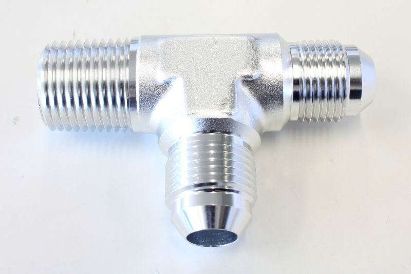 Aeroflow AF826-08-08S Tee -8AN with 1/2" NPT On Run Silver AN Tee with NPT On Run