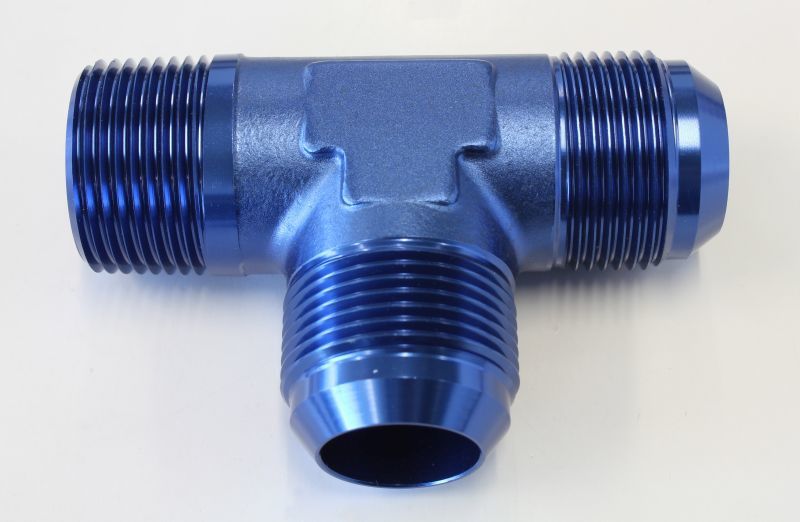 Aeroflow AF826-16-16 Tee -16AN with 1" NPT On Run Blue AN Tee with NPT On Run