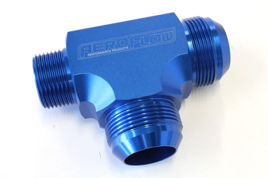 Aeroflow AF826-16-20 Tee -20AN with 1" NPT On Run Blue AN Tee with NPT On Run