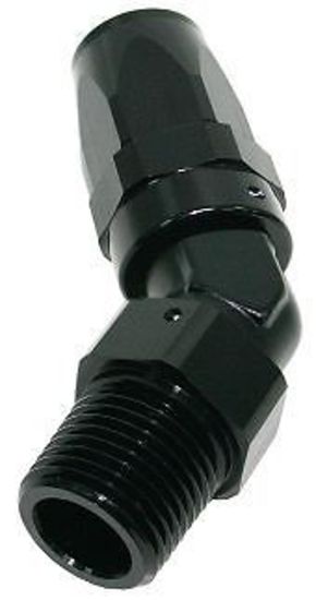 Aeroflow 100 & 450 series braided hose Male 1/8 NPT 45 Deg to -6 Black Aeroflow Performance Products AF828-06-02BLK
