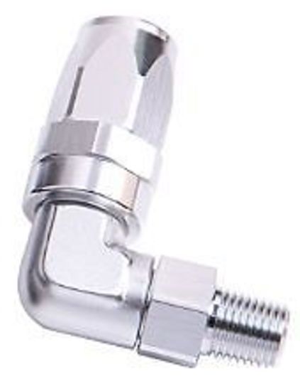 Aeroflow 100 & 450 series braided hose Male 1/4" NPT 90 Deg to -6AN Silver Full Swivel 90 Deg Aeroflow Performance Products AF829-06-04S