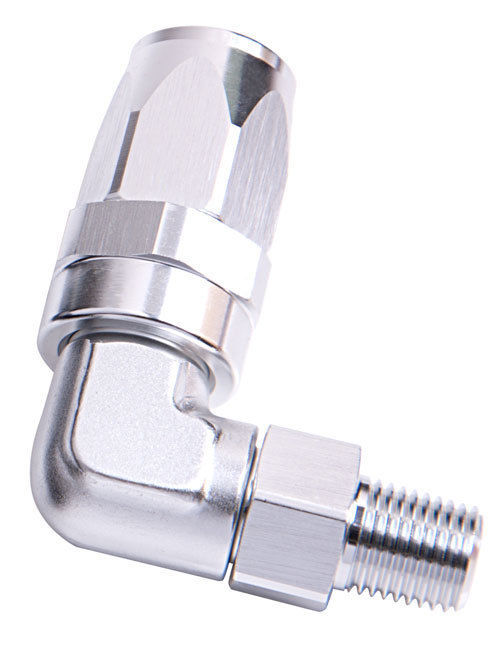 Aeroflow Performance Products AF829-08-08S Male 1/2" NPT 90 Deg to -8AN Silver Full Swivel 90 Deg