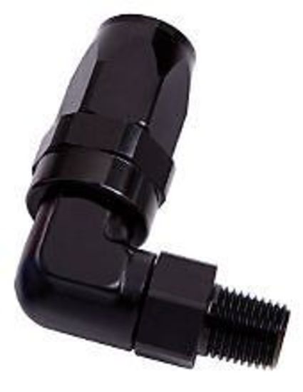 Aeroflow 100 & 450 series braided hose Male 3/8" NPT 90 Deg to -10AN Black Full Swivel 90 Deg Aeroflow Performance Products AF829-10-06BLK