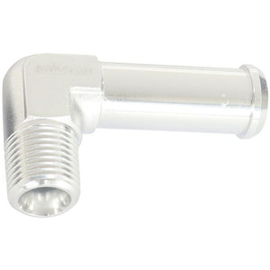 Aeroflow AF842-02-06S 45Â° 1/8" Male NPT to 3/8" Barb Silver Finish