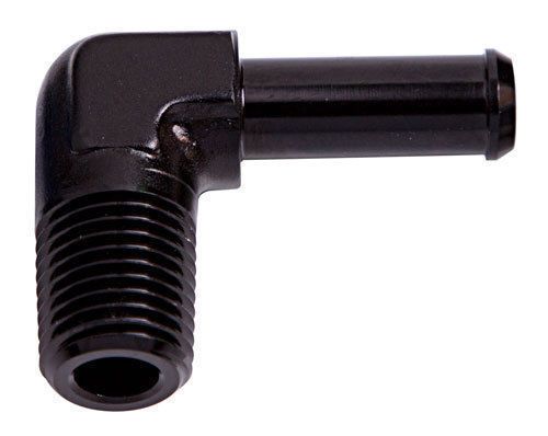 Aeroflow AF842-06BLK 90 Deg 1/4" NPT to 3/8" Barb Black 90 Deg Male to Male