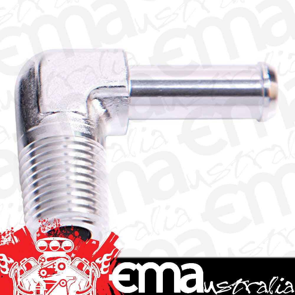 Aeroflow AF842-06S 90 Deg 1/4" NPT to 3/8" Barb Silver 90 Deg Male to Male