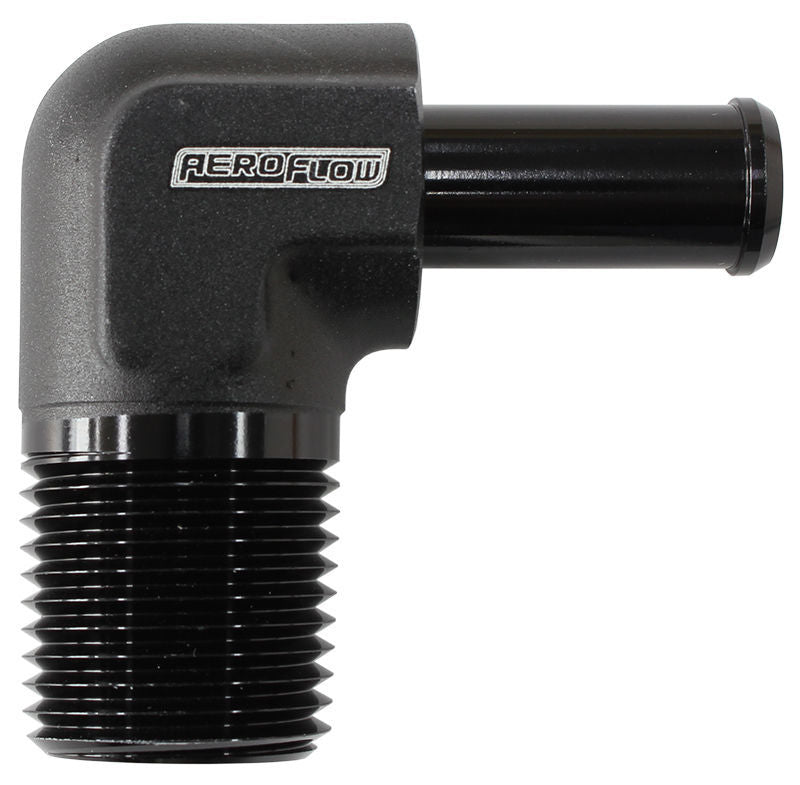 Aeroflow AF842-08-08BLK 90 Deg 1/2" NPT to 1/2" Barb Black 90 Deg Male to Male