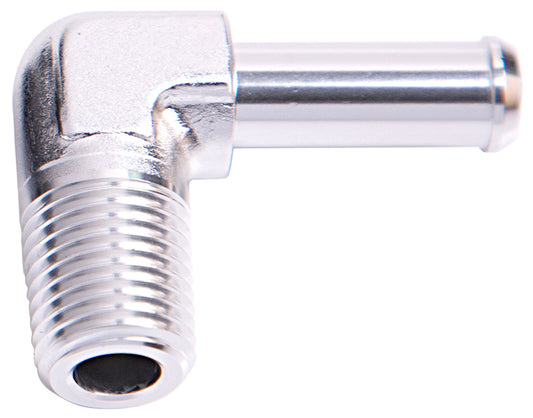 Aeroflow AF842-08-08S 90 Deg 1/2" NPT to 1/2" Barb Silver 90 Deg Male to Male