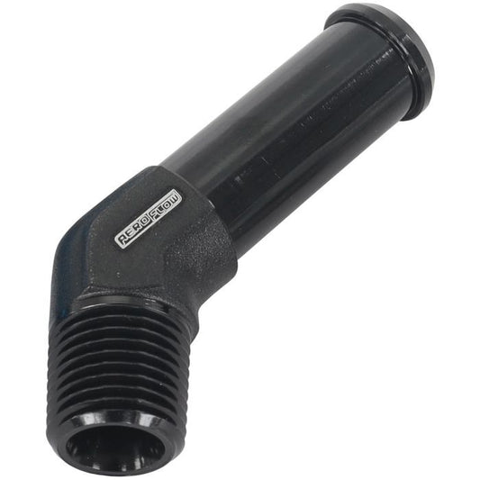 Aeroflow AF845-02-06BLK  45Â° 1/8" Male NPT to 3/8" Barb Black Finish