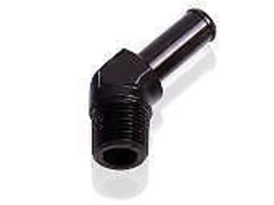 Aeroflow AF845-04BLK 45 Deg 1/8" NPT to 1/4" Barb Black 45 Deg Male to Male