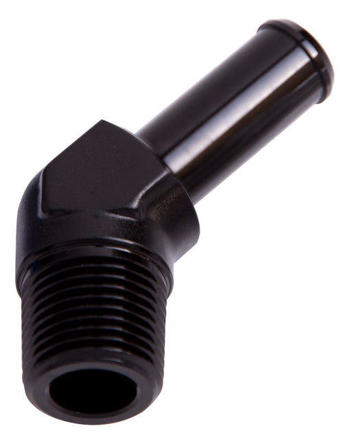Aeroflow AF845-06-06BLK 45 Deg 3/8"NPT to 3/8" Barb Black Male to Male