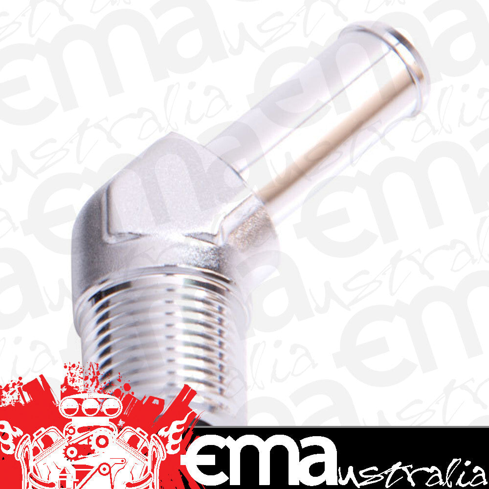 Aeroflow AF845-06-06S 45 Deg 3/8"NPT to 3/8" Barb Silver Male to Male