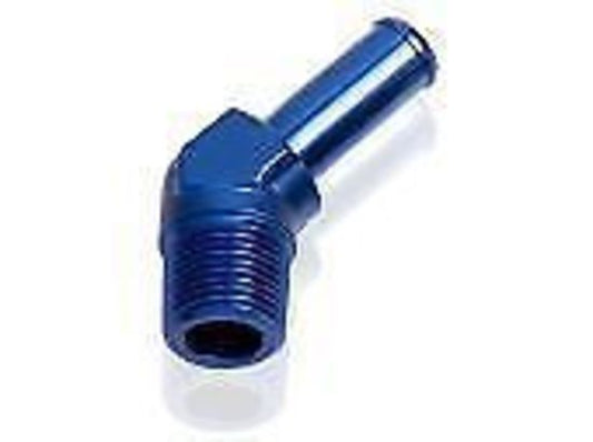 Aeroflow AF845-06-10 45 Deg 3/8" NPT to 5/8" Barb Blue Male to Male