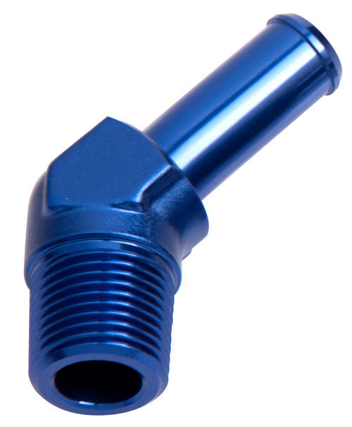 Aeroflow AF845-06 45 Deg 1/4" NPT to 3/8" Barb Blue 45 Deg Male to Male
