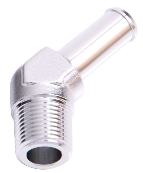 Aeroflow AF845-10S 45 Deg 1/2" NPT to 5/8" Barb Silver 45 Deg Male to Male