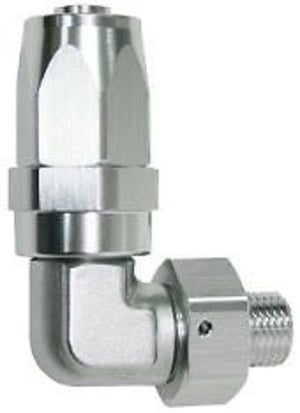 Aeroflow 100 & 450 series braided hose 90 Deg -16 ORB to -16AN Silver Swivel Aeroflow Performance Products AF849-16-16S
