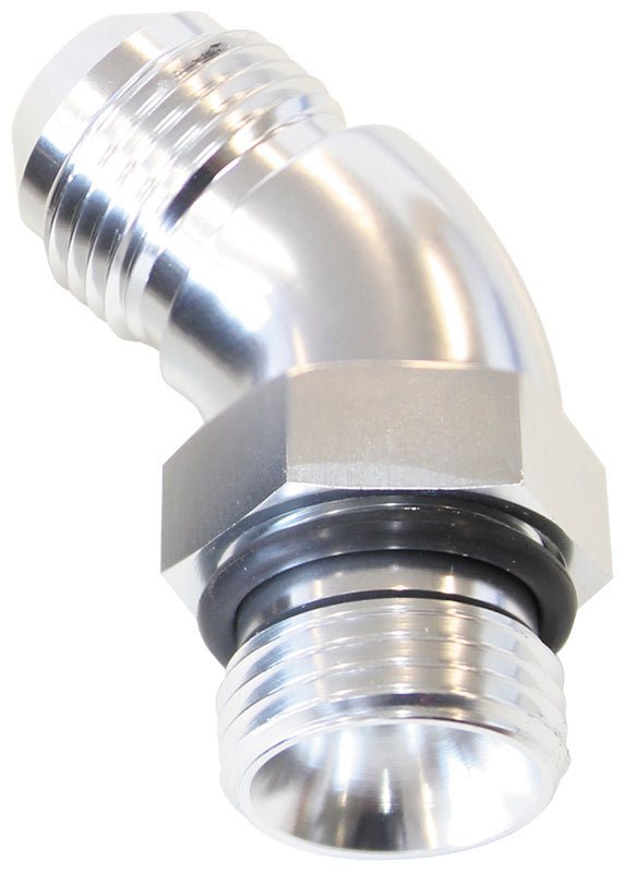 Aeroflow AF902-03S 45 Deg -3ORB to -3AN Complete with Jam Nut & O-Ring Silver