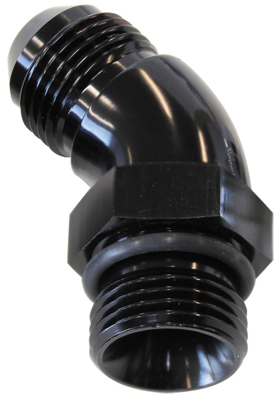 Aeroflow AF902-12BLK 45 Deg -12ORB to -12AN Complete with Jam Nut & O-Ring Black
