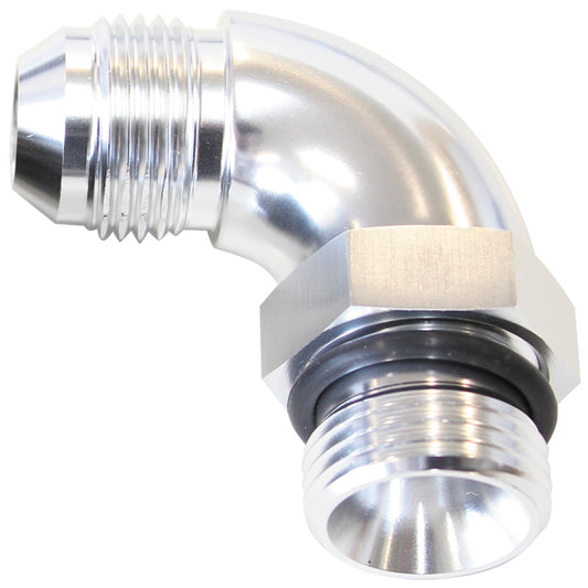 Aeroflow AF903-10S 90 Deg -10ORB to -10AN Complete with Jam Nut & O-Ring Silver