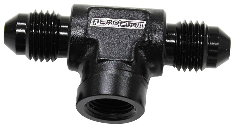 Aeroflow AF918-03-02BLK -3AN Male Tee with 1/8 On Sideblack Female 1/8" NPT On Side