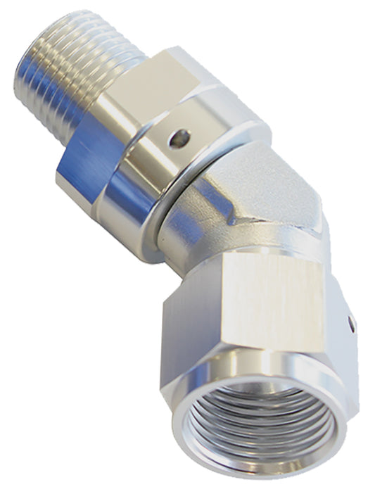 Aeroflow AF919-12-12S 45 Deg 3/4 NPT to -12AN Femalesilver Full Swivel Fitting