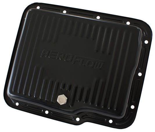Aeroflow AF1826-3002 GM Powerglide Transmission Panstd Depth Black W/ Drain Plug