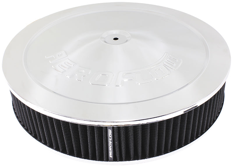 Aeroflow AF2851-1234 14" x 3" Air Cleaner Assembly 7-5/16" Flatbase Chrome Cotton