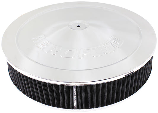 Aeroflow AF2851-1234 14" x 3" Air Cleaner Assembly 7-5/16" Flatbase Chrome Cotton