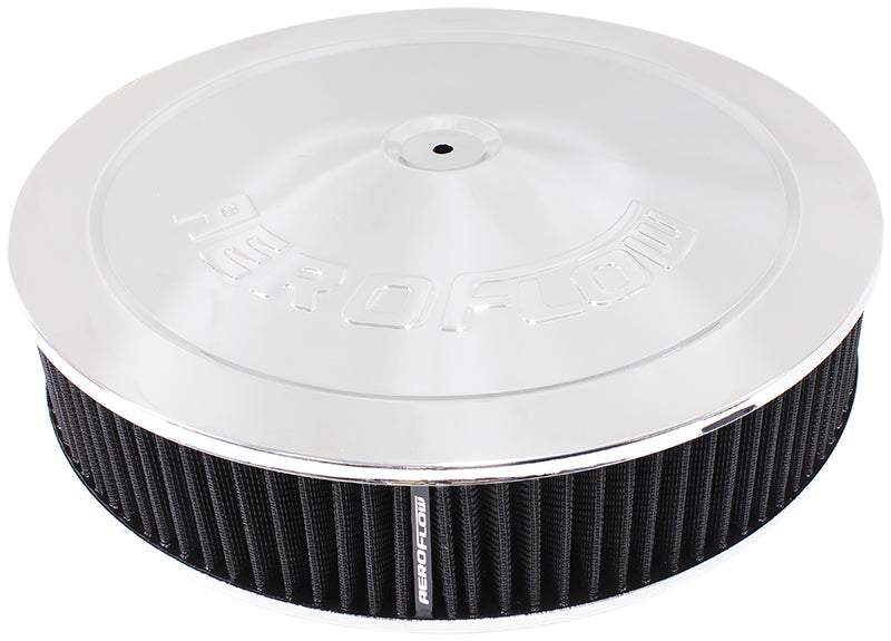 Aeroflow AF2851-1234 14" x 3" Air Cleaner Assembly 7-5/16" Flatbase Chrome Cotton
