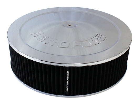 Aeroflow AF2851-1235 14" x 4" Air Cleaner Assembly 7-5/16" Flatbase Chrome Cotton