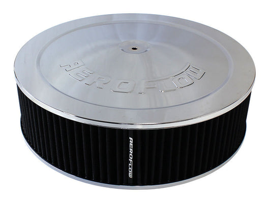 Aeroflow AF2851-1290 14" x 4" Air Cleaner Assembly 5-1/8" Dropbase Chrome Cotton