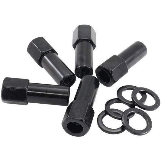 Aeroflow AF3011-9000 1.380" Shank Open Black Wheel Nuts - 7/16-20" Pack of 5, Washer Seat with Shank