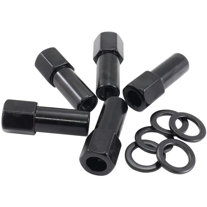 Aeroflow AF3011-9000 1.380" Shank Open Black Wheel Nuts - 7/16-20" Pack of 5, Washer Seat with Shank