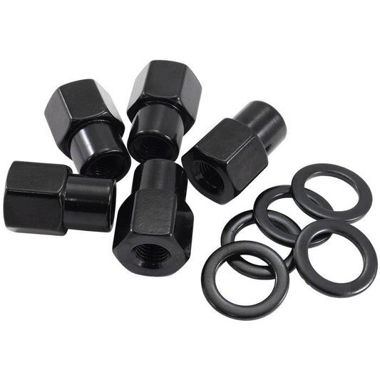 Aeroflow AF3015-6000 0.550" Shank Open Black Wheel Nuts - M12 x 1.25mm Pack of 5, Washer Seat with Shank
