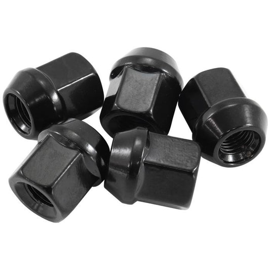 Aeroflow AF3018-1000 Acorn Short Open Black Wheel Nuts - M14 x 1.50mm Pack of 5, 60 Degree Taper