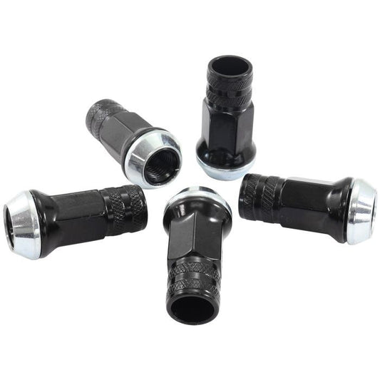 Aeroflow AF3018-3000 Acorn Long Open Black Wheel Nuts - M14 x 1.50mm Pack of 5, 60 Degree Taper