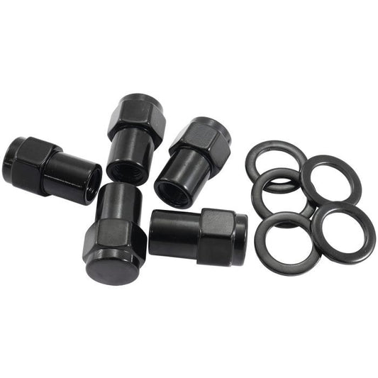 Aeroflow AF3021-6000 0.550" Shank Closed Black Wheel Nuts - 7/16-20" Pack of 5, Washer Seat with Shank