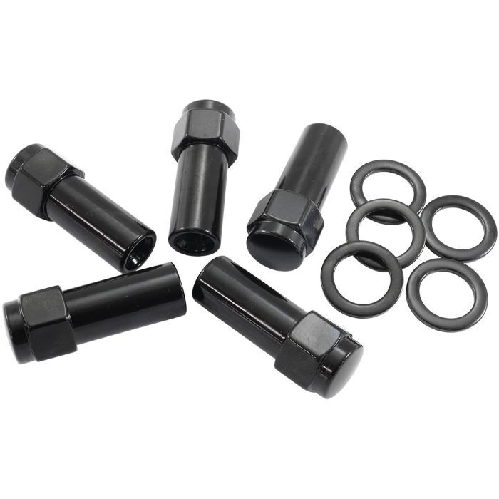 Aeroflow AF3038-9000 1.380" Shank Closed Black Wheel Nuts - 7/16-20" Pack of 5, Washer Seat with Shank