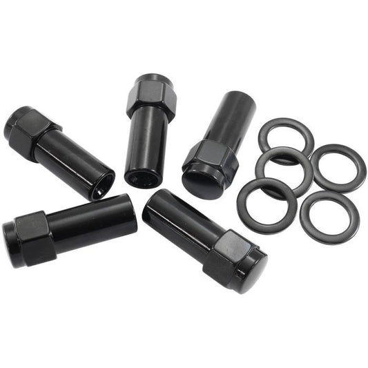 Aeroflow AF3022-9000 1.380" Shank Closed Black Wheel Nuts - 1/2-20" Pack of 5, Washer Seat with Shank