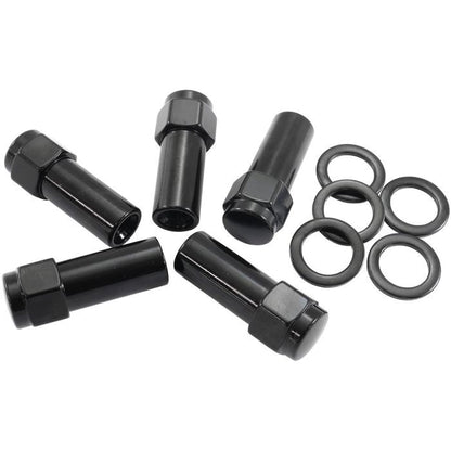 Aeroflow AF3025-9000 1.380" Shank Closed Black Wheel Nuts - M12 x 1.25mm Pack of 5, Washer Seat with Shank