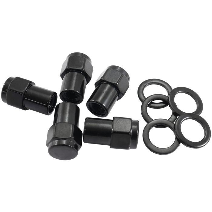 Aeroflow AF3028-6000 0.550" Shank Closed Black Wheel Nuts - M14 x 1.50mm Pack of 5, Washer Seat with Shank